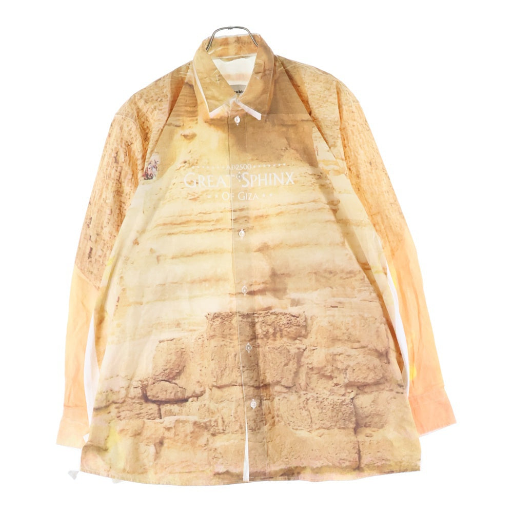 doublet(ダブレット) 20SS FACEOUT TOURIST SHIRT フェイスアウト ツーリスト レギュラーカラー ロングスリーブ 長袖シャツ ブラウン/ホワイト 20SS195SH71