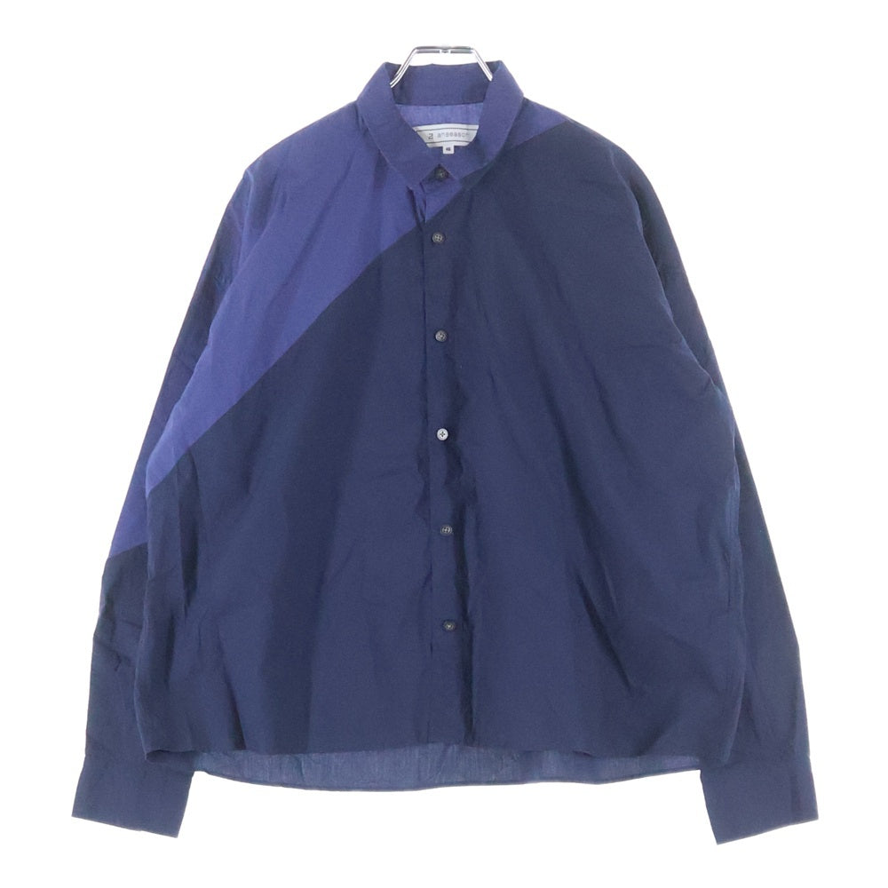 ANSEASON ANREALAGE(アンシーズンアンリアレイジ) バイアス切り替え バイカラー ロングスリーブ コットン 長袖シャツ ネイビー