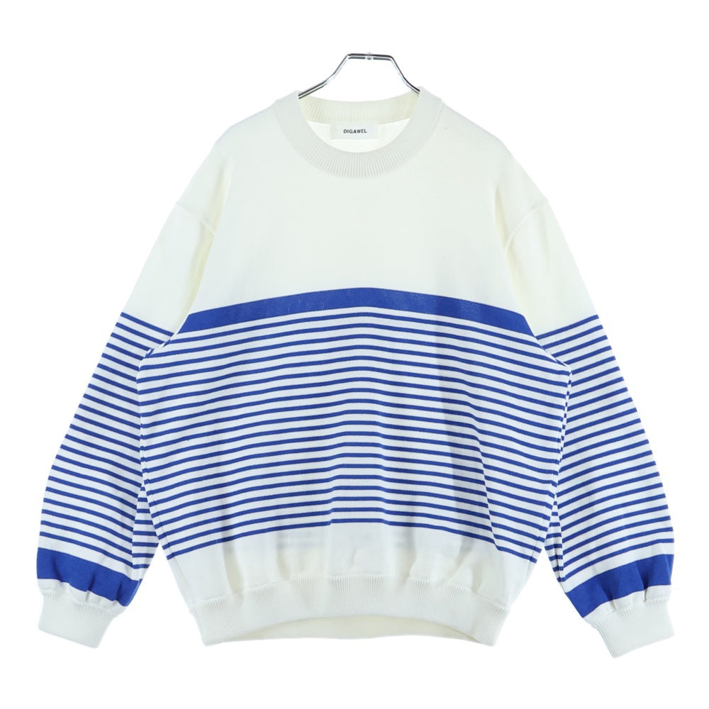 DIGAWEL(ディガウェル) Border Sweater リブ クルーネック ボーダーニットスウェット セーター ブルー/ホワイト