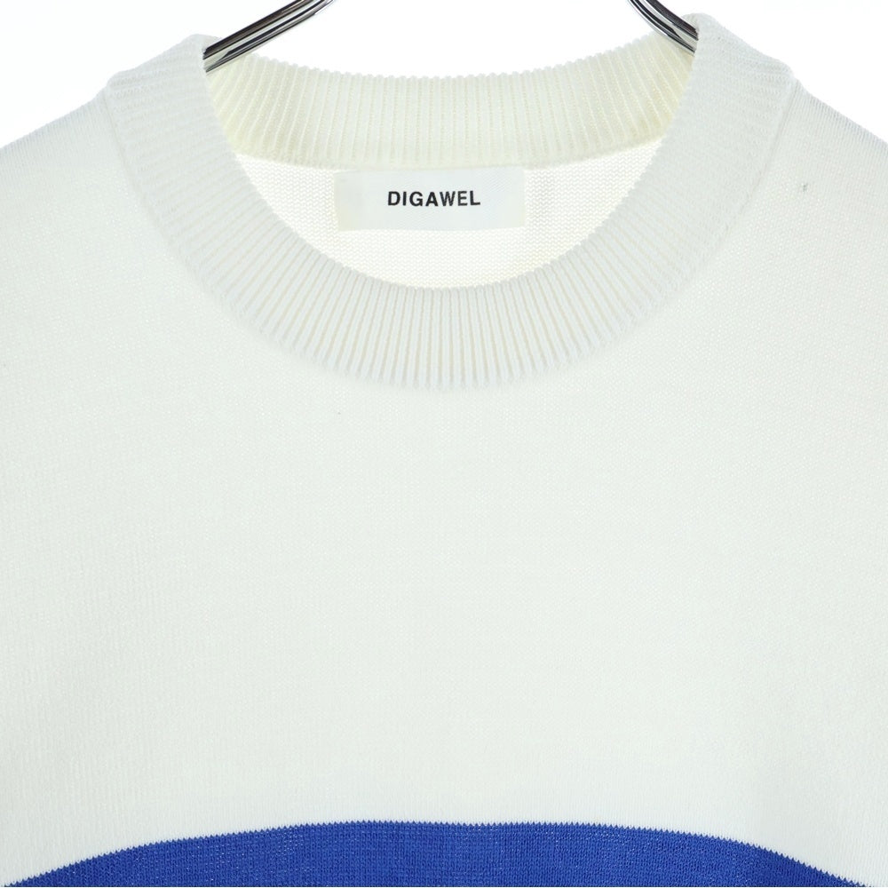 DIGAWEL(ディガウェル) Border Sweater リブ クルーネック ボーダーニットスウェット セーター ブルー/ホワイト
