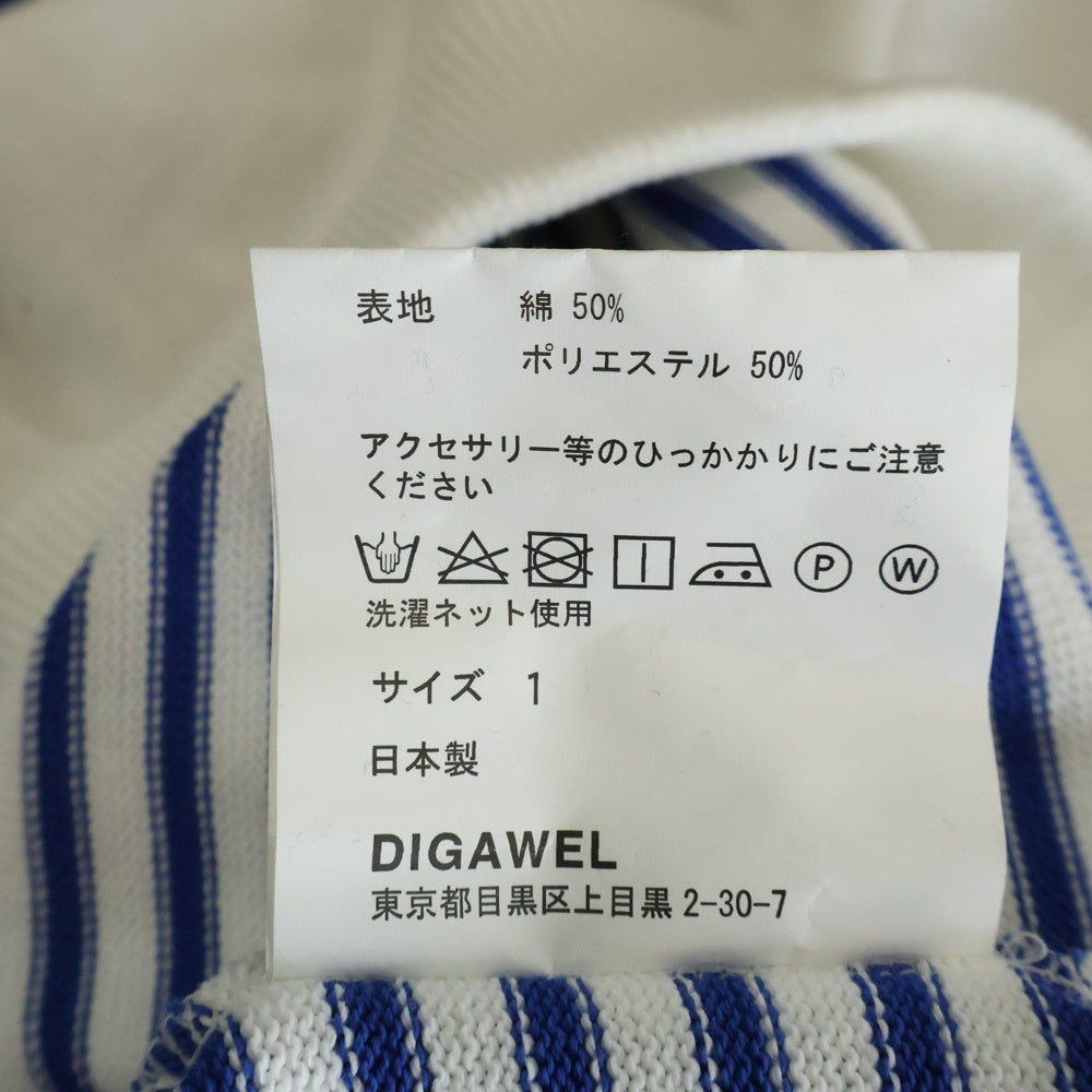 DIGAWEL(ディガウェル) Border Sweater リブ クルーネック ボーダーニットスウェット セーター ブルー/ホワイト