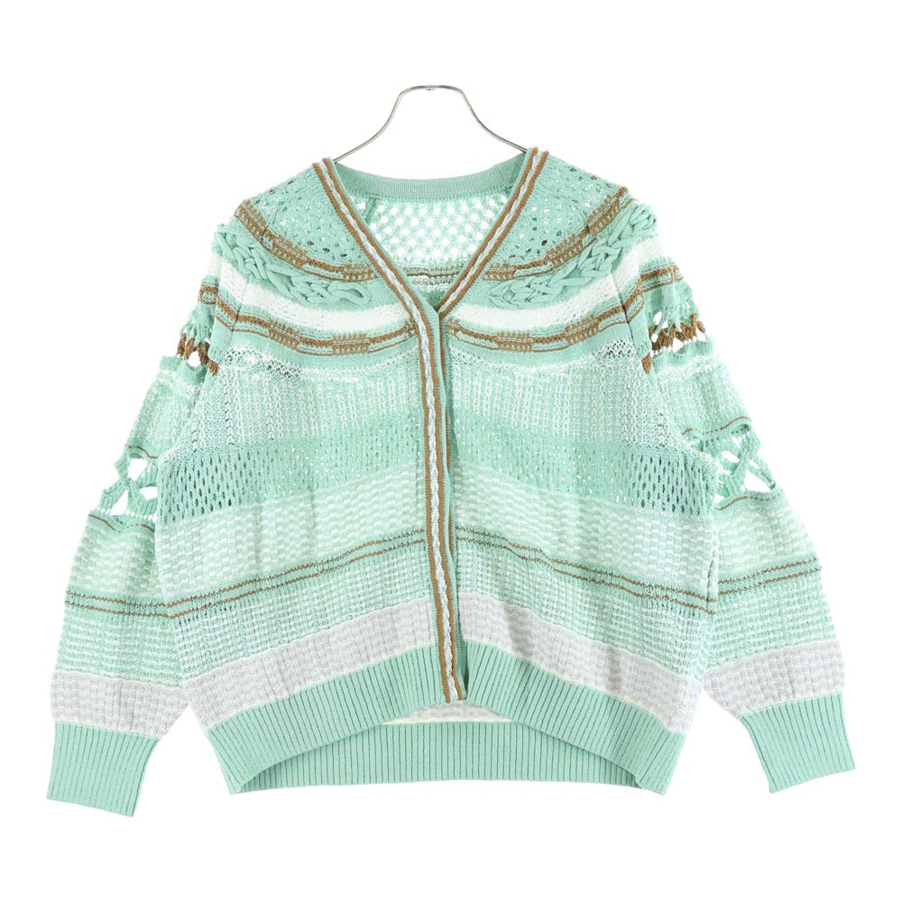 Mame Kurogouchi(マメ クロゴウチ) 23SS Bamboo Basket Pattern Knitted Cardigan バンブーバスケットパターン ニットカーディガン レディース グリーン MM23SS-KN035