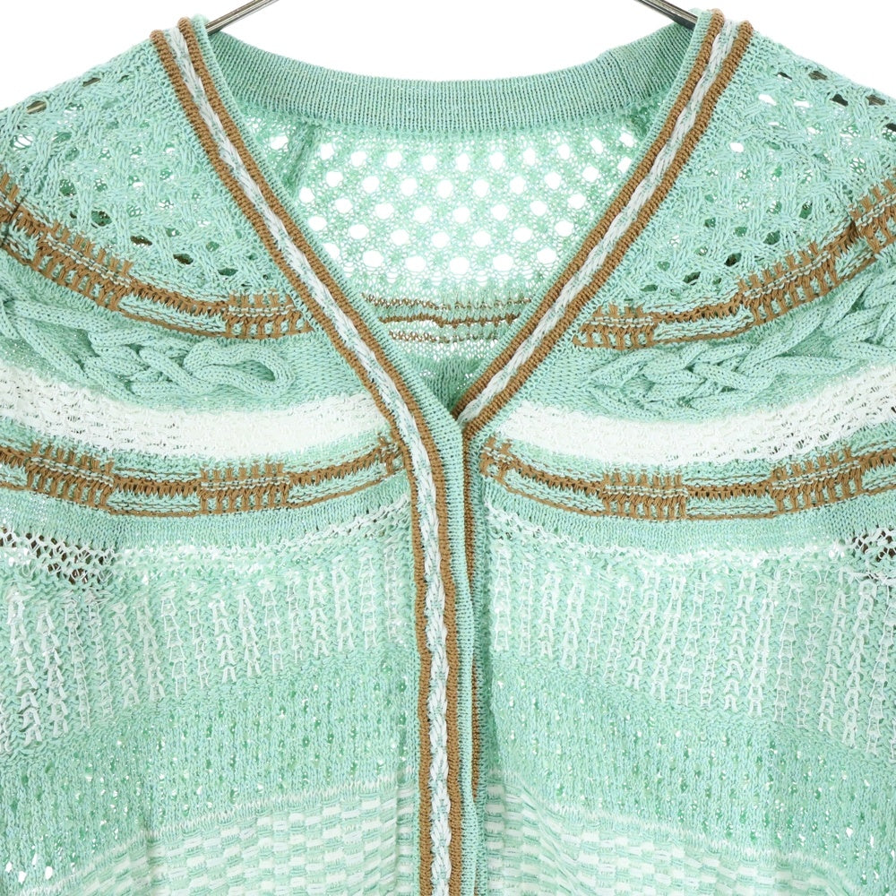 Mame Kurogouchi(マメ クロゴウチ) 23SS Bamboo Basket Pattern Knitted Cardigan バンブーバスケットパターン ニットカーディガン レディース グリーン MM23SS-KN035