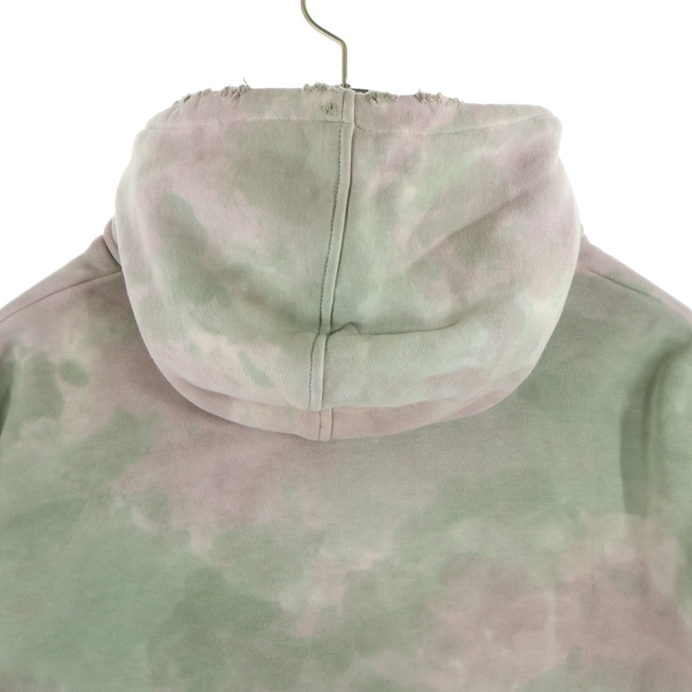 doublet(ダブレット) 22SS WASTE VEGETABLE DYED HOODIE ウエストベジタブルダイ プルオーバーフーディー パーカー スウェット グリーン/ピンク 22SS28CS209
