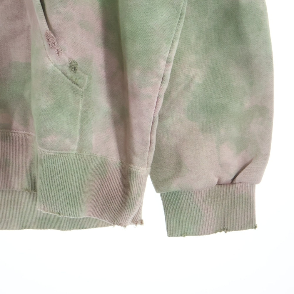 doublet(ダブレット) 22SS WASTE VEGETABLE DYED HOODIE ウエストベジタブルダイ プルオーバーフーディー パーカー スウェット グリーン/ピンク 22SS28CS209