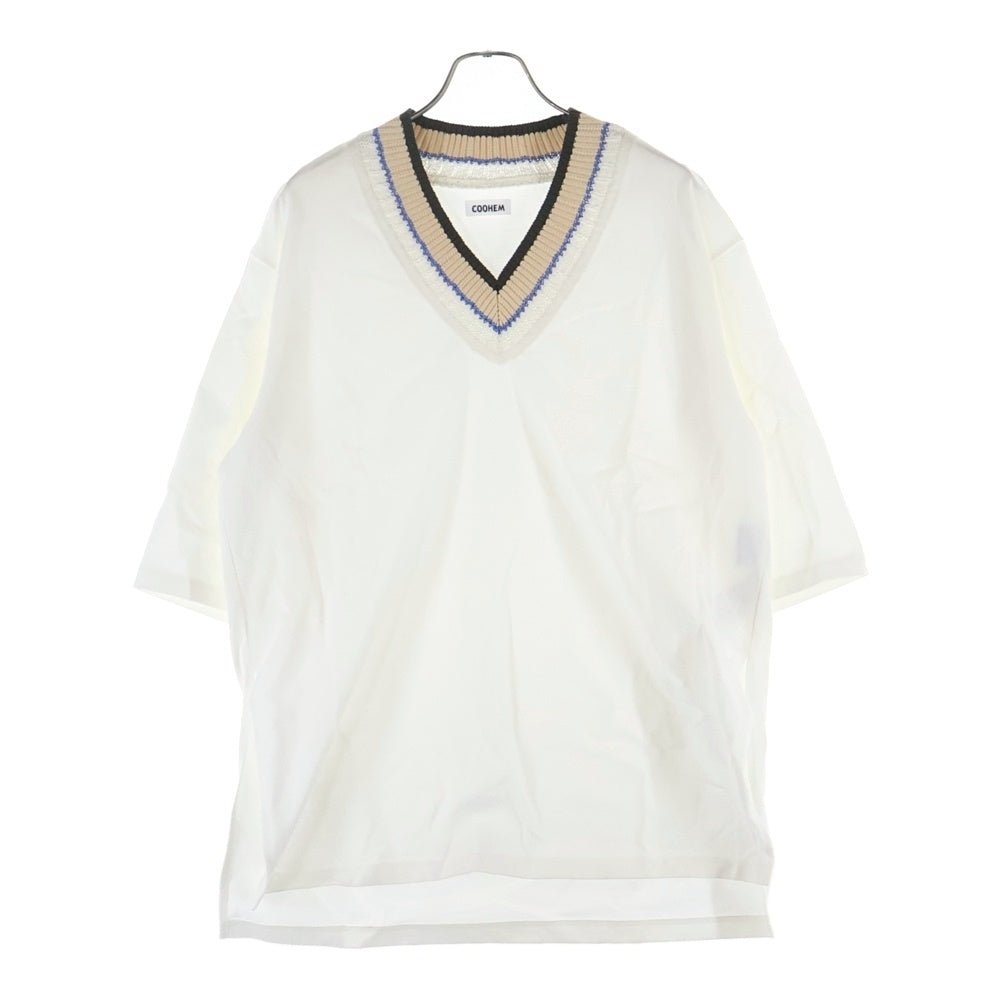 COOHEM(コーヘン) KNIT COMBI P/O ニットコンビ Vネック 半袖Tシャツ カットソー ホワイト 11-212-015