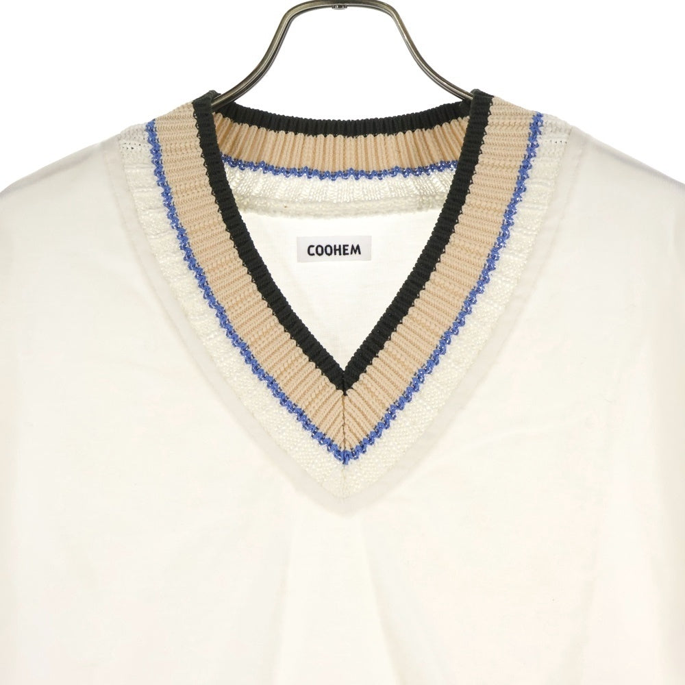 COOHEM(コーヘン) KNIT COMBI P/O ニットコンビ Vネック 半袖Tシャツ カットソー ホワイト 11-212-015