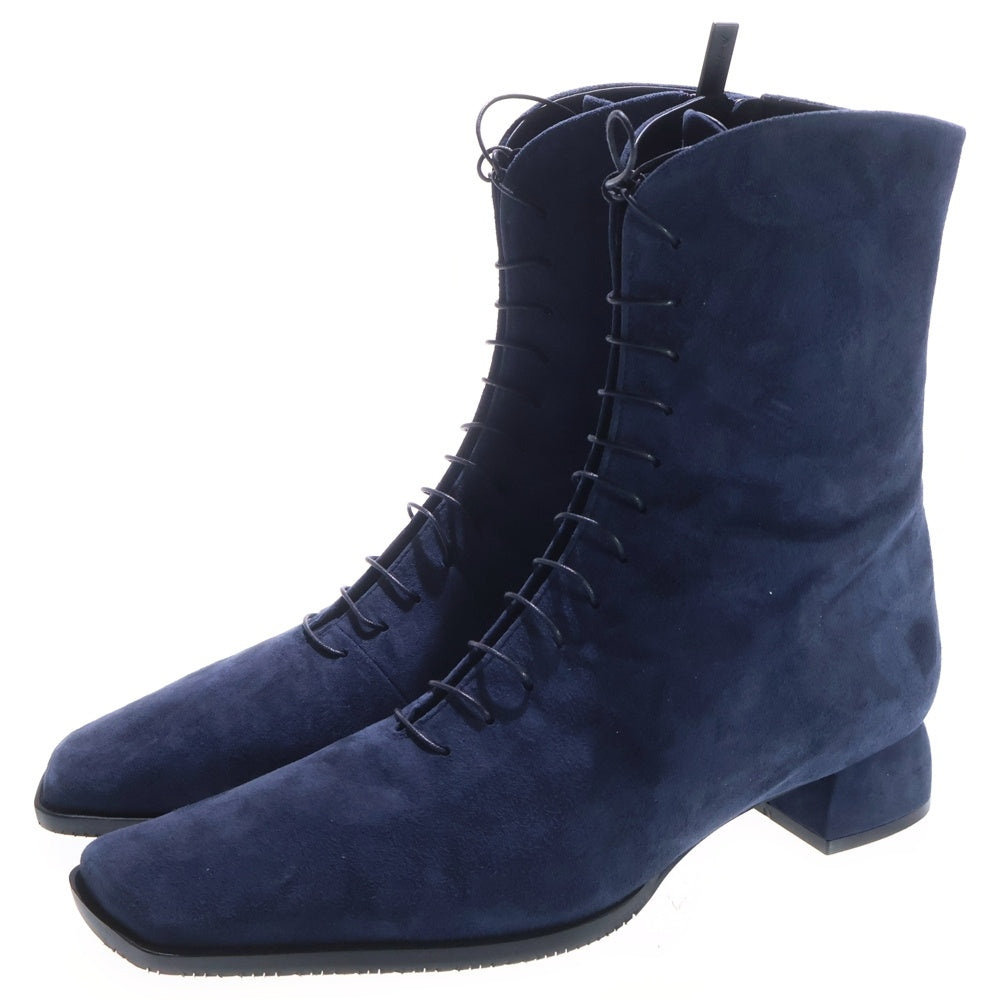 Mame Kurogouchi(マメ クロゴウチ) 24AW Lace Up Suede Boots レースアップ スエードレザー ブーツ レディース ネイビー MM24FW-AC308