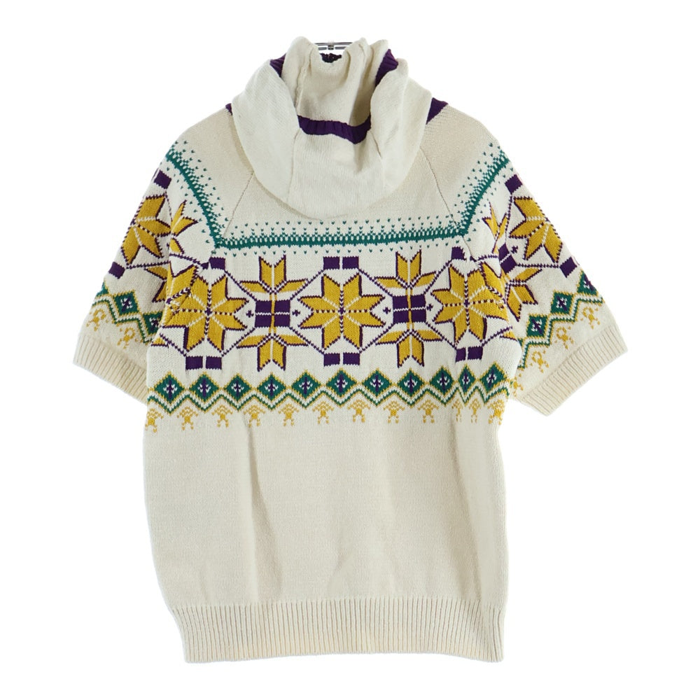 kolor(カラー) 24SS 総柄 フロントロゴプリント フーデッド 半袖ニット セーター ベージュ 24SCL-NO5302