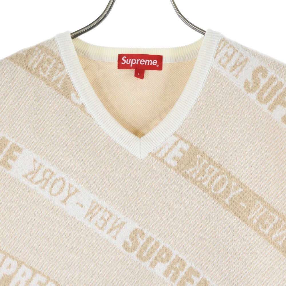 SUPREME(シュプリーム) 22SS Stripe Sweater Vest ストライプセーターベスト ロゴジャガード ニットベスト ホワイト