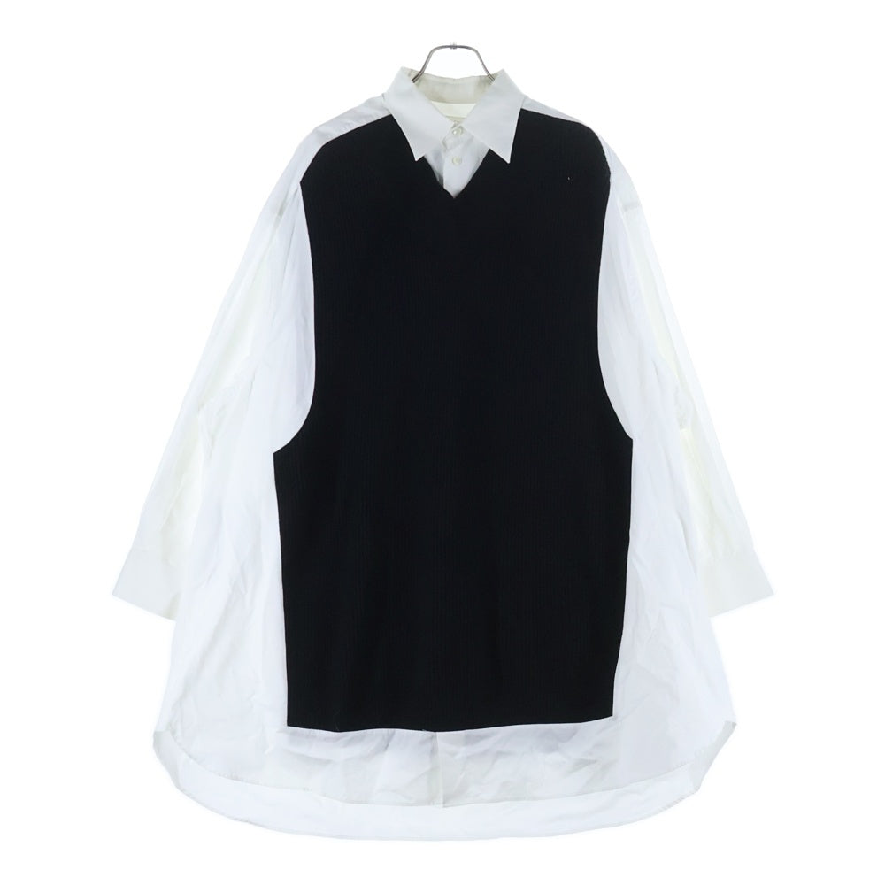 Maison Martin Margiela(メゾンマルタンマルジェラ) 20AW Spliced ニット切替 オーバーサイズ長袖シャツワンピース レディース ブラック/ホワイト S51DL0356 S44720