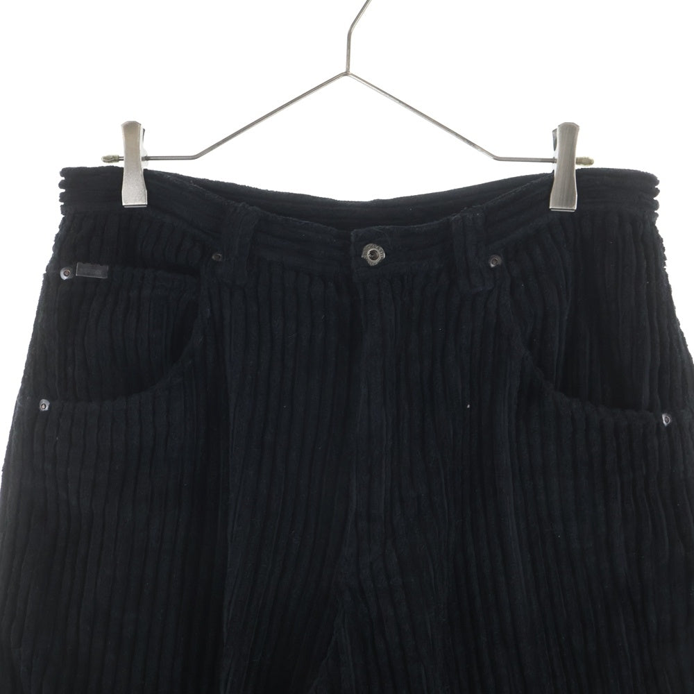 ISAMU KATAYAMA BACKLASH(イサムカタヤマバックラッシュ) 24AW THICK RIDGE CORDUROY GARMENT-DYED WIDE PANTS リネン混 製品染 コーデュロイワイドパンツ ブラック 2137-01