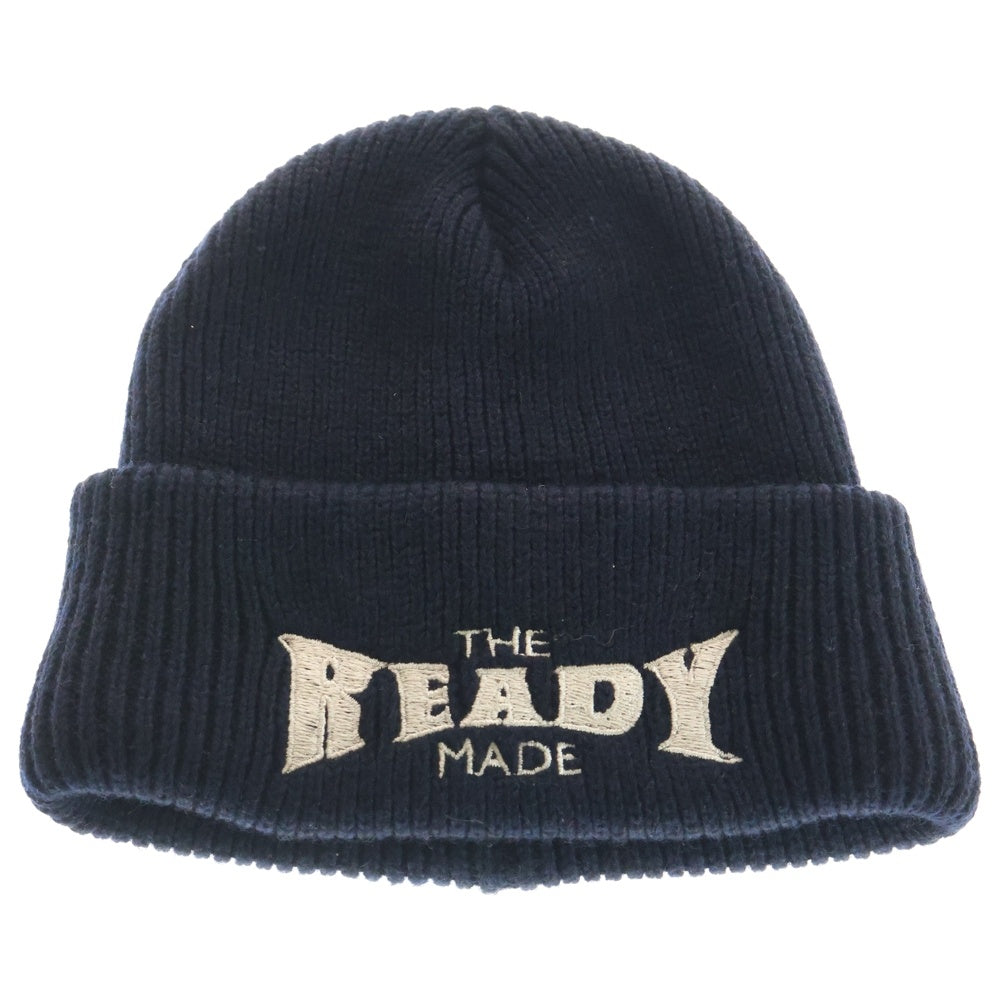 READY MADE(レディメイド) 24AW RCYCL WOOL KNT CAP ロゴ刺繍 ウール混 ニットビーニー ニット帽 帽子 ブラック RE-WO-BK-00-00-291