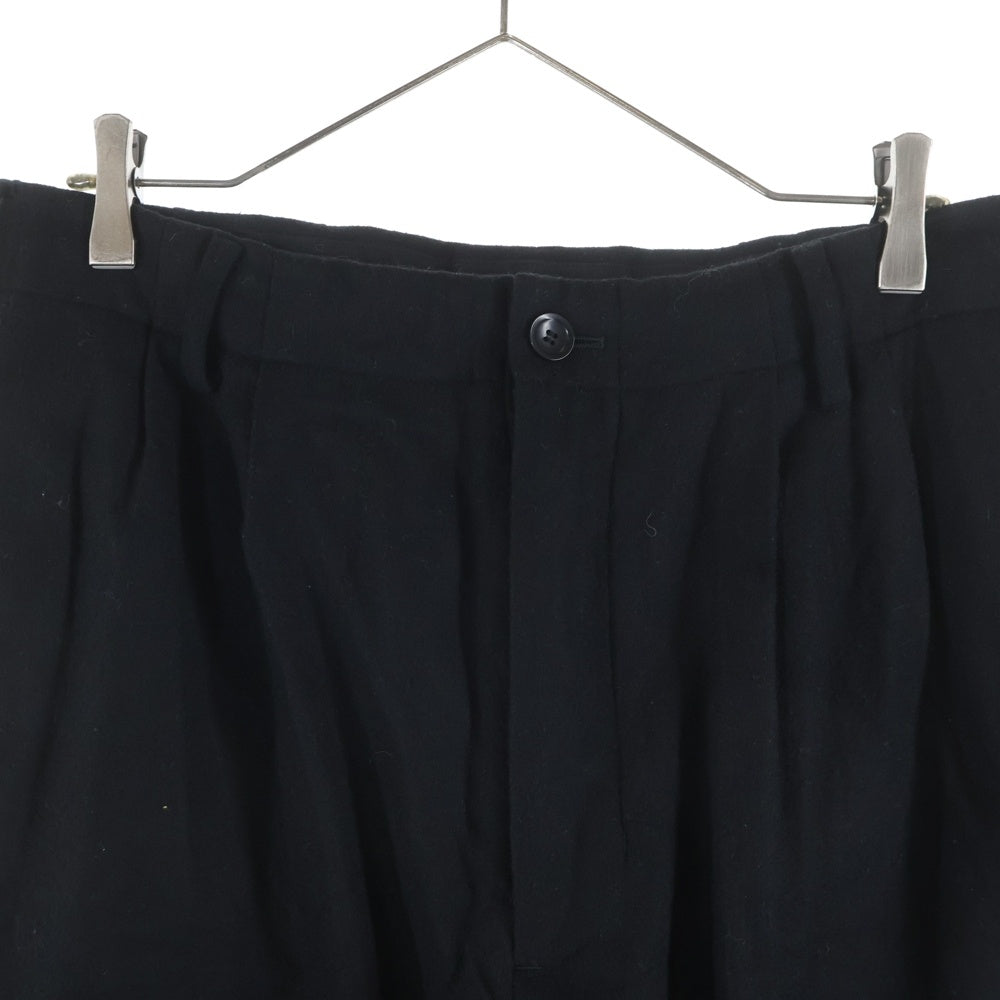ISAMU KATAYAMA BACKLASH(イサムカタヤマバックラッシュ) GARMENT WASH WOOL FLANNEL WIDE PANTS ウォッシュ加工 ウールフランネル ワイドパンツ スラックス ブラック 2132-01