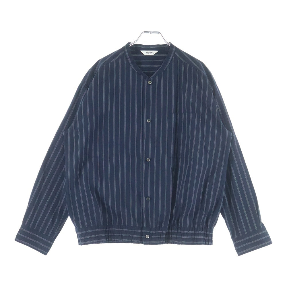 NO BRAND(ノーブランド) OUUR ストライプ バンドカラー コットン シャツ ネイビー 1901-0000029