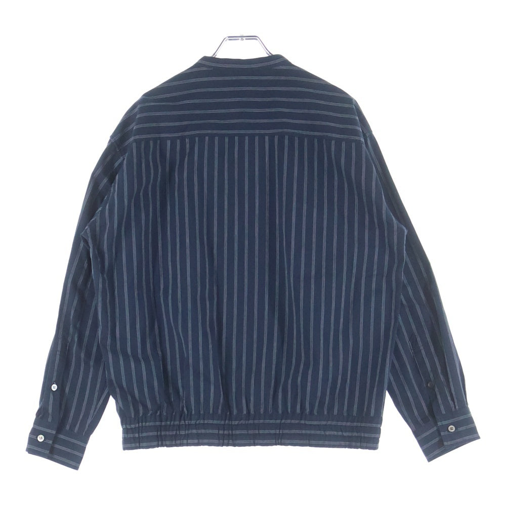 NO BRAND(ノーブランド) OUUR ストライプ バンドカラー コットン シャツ ネイビー 1901-0000029