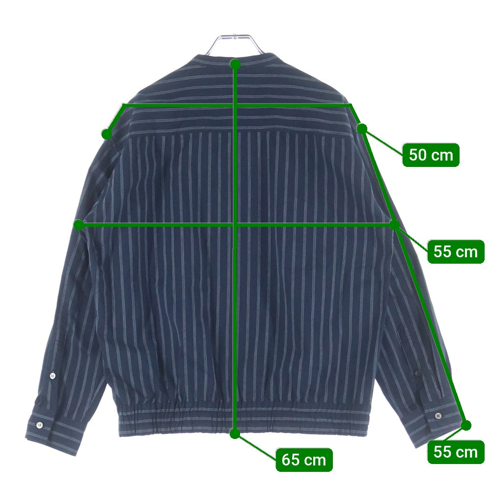 NO BRAND(ノーブランド) OUUR ストライプ バンドカラー コットン シャツ ネイビー 1901-0000029
