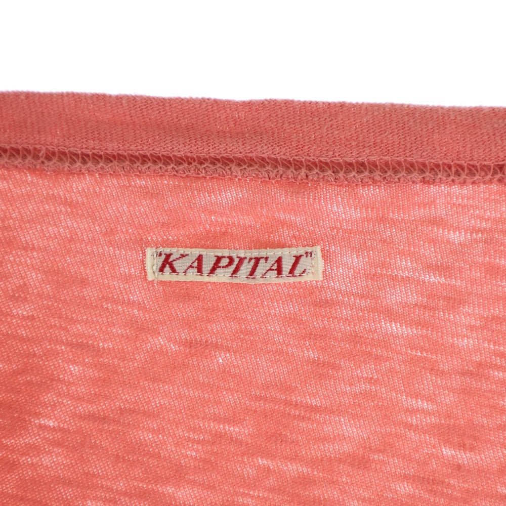 KAPITAL(キャピタル) サイドポケット付 長袖ボートネックコットンカットソー トップス レッド