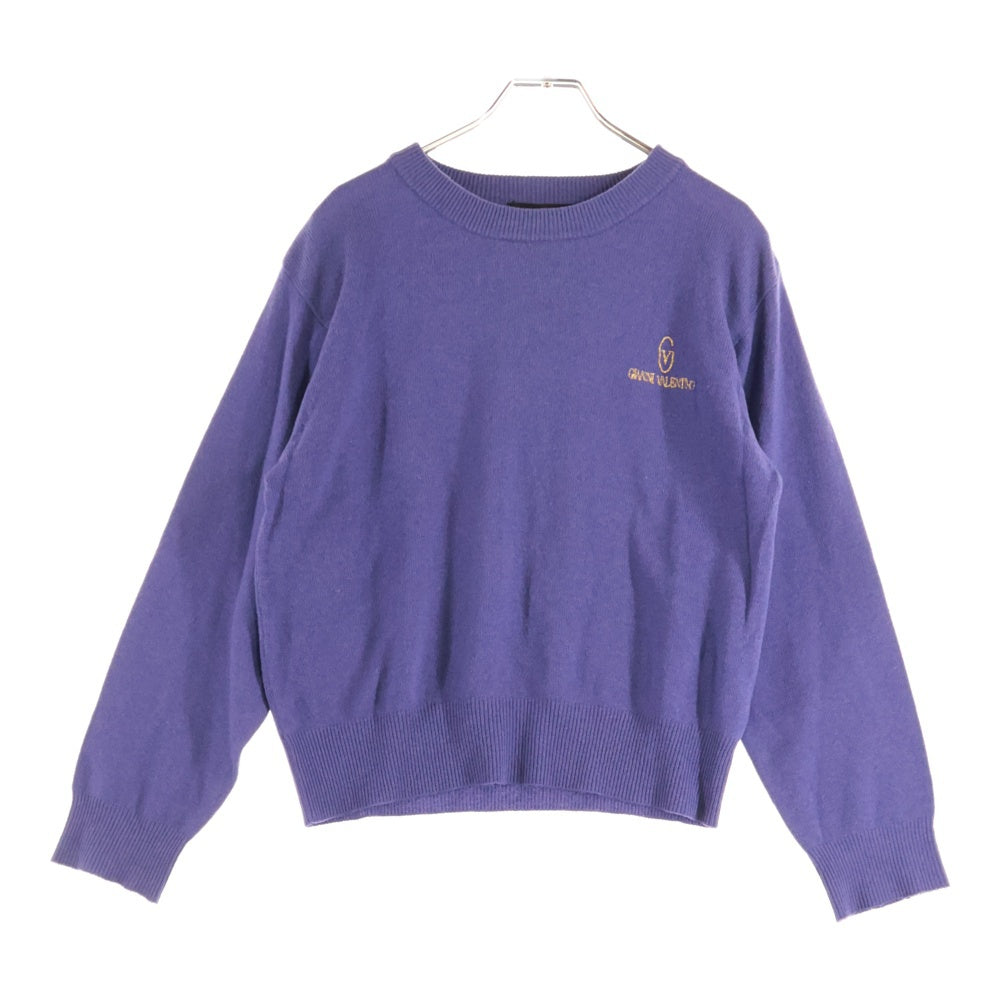 Giovanni Valentino(ジョバンニ ヴァレンチノ ) 90S カシミヤ ロゴ エンブロイダリー クルーネック 長袖 ニット セーター ブルー D-OS-1653 レディース