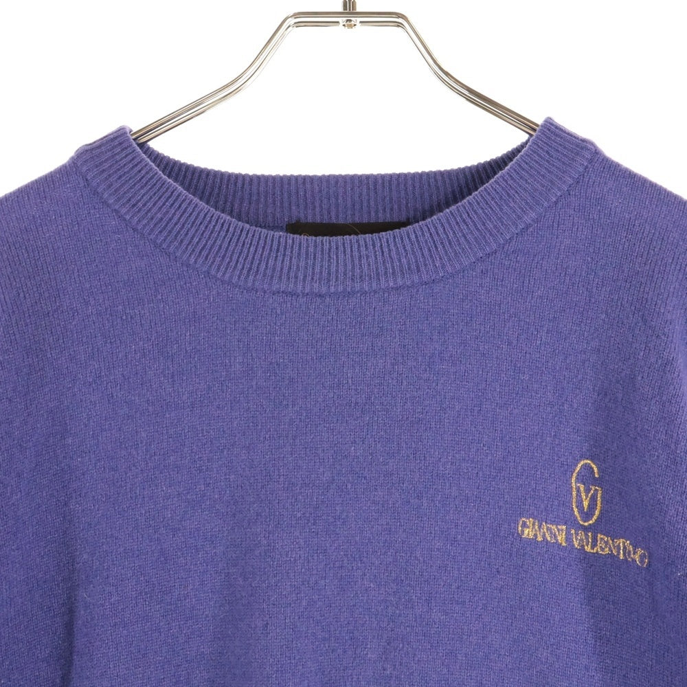 Giovanni Valentino(ジョバンニ ヴァレンチノ ) 90S カシミヤ ロゴ エンブロイダリー クルーネック 長袖 ニット セーター ブルー D-OS-1653 レディース
