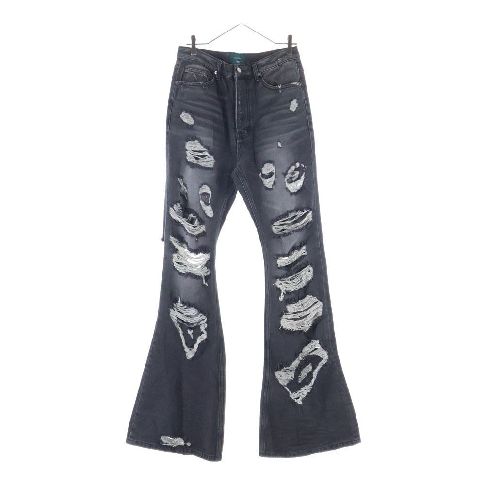 NO BRAND(ノーブランド) 25SS ANGEL RING DESTROYED SLIM FLARE JEANS エンジェル リング デストロイド スリムフレアデニムパンツ ブラック 25SSUMCAFGR