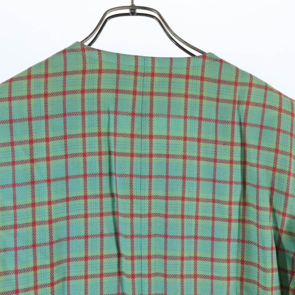 GIVENCHY(ジバンシィ) GLAMOUR チェック柄 ウール ノーカラージャケット グリーン/レッド レディース 413896-59