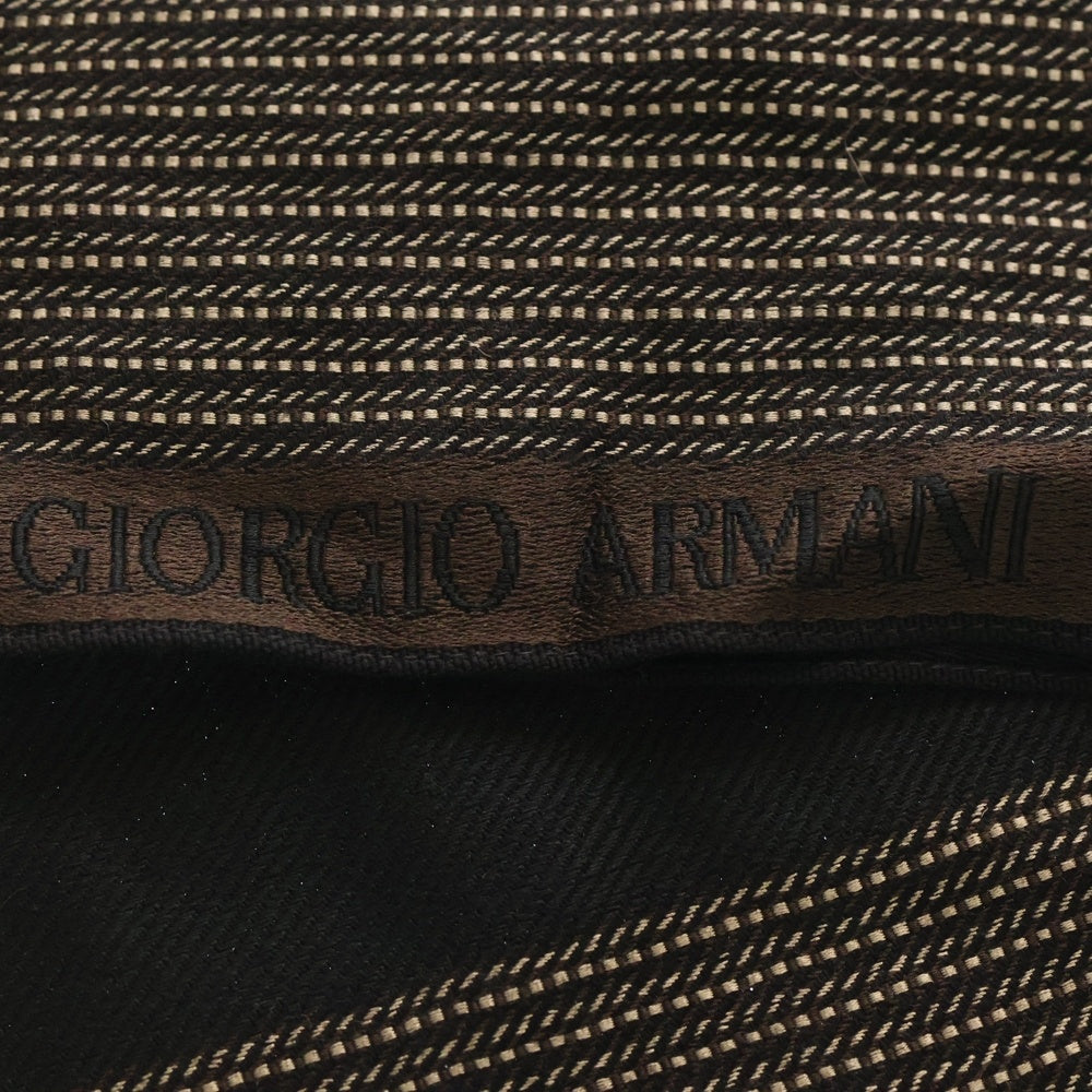 GIORGIO ARMANI(ジョルジオアルマーニ) ストライプ ウールシルク フリンジマフラー ストール ブラウン/ブラック