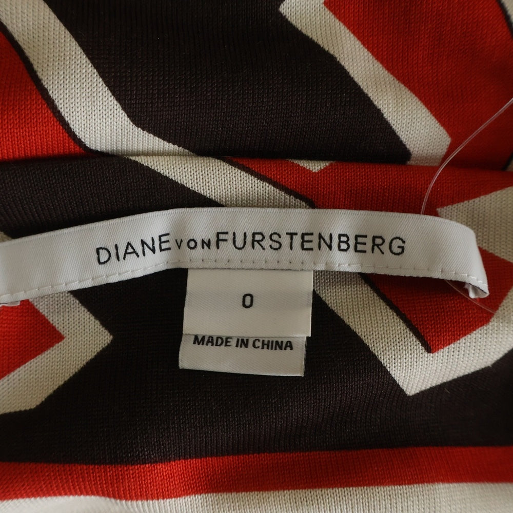 DIANE VON FURSTENBERG(ダイアン フォン ファステンバーグ) 総柄プリント シルクストレッチ 七分袖ワンピース レッド/ブラウン レディース