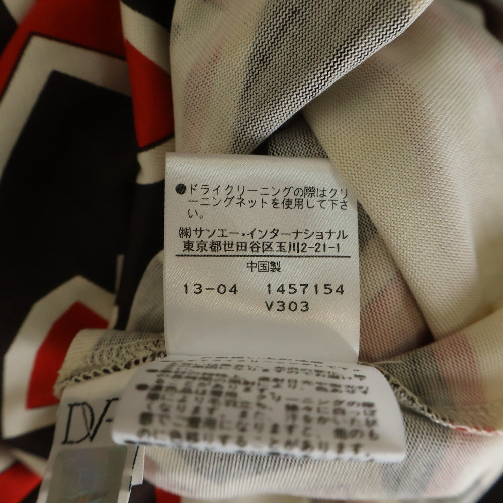 DIANE VON FURSTENBERG(ダイアン フォン ファステンバーグ) 総柄プリント シルクストレッチ 七分袖ワンピース レッド/ブラウン レディース
