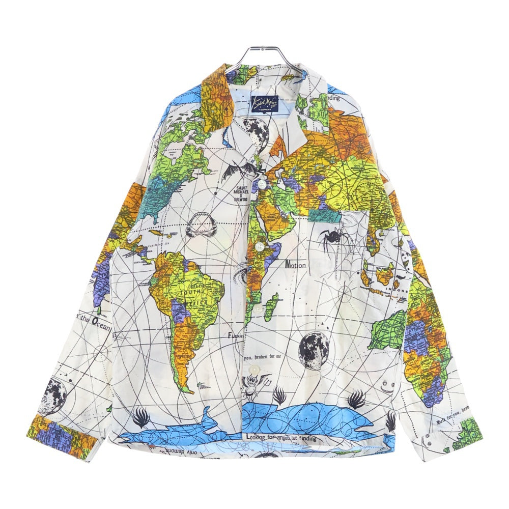 SAINT MICHAEL(セントマイケル) 23SS ×Dr.Woo DW PAJAMA SH WORLD MAP ドクターウー 長袖パジャマシャツ ホワイト SM-S23-0000-082