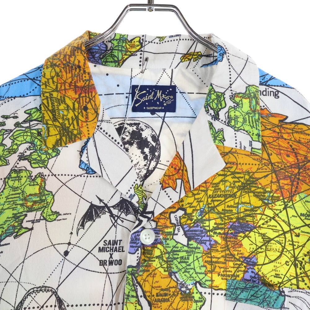 SAINT MICHAEL(セントマイケル) 23SS ×Dr.Woo DW PAJAMA SH WORLD MAP ドクターウー 長袖パジャマシャツ ホワイト SM-S23-0000-082