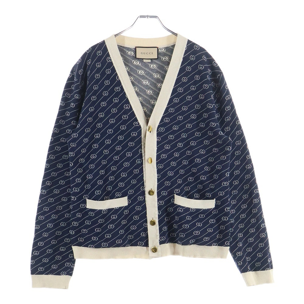 GUCCI(グッチ) ダイアゴナル GGロゴ シルク混 ニットカーディガン ネイビー 660290 XKBWA