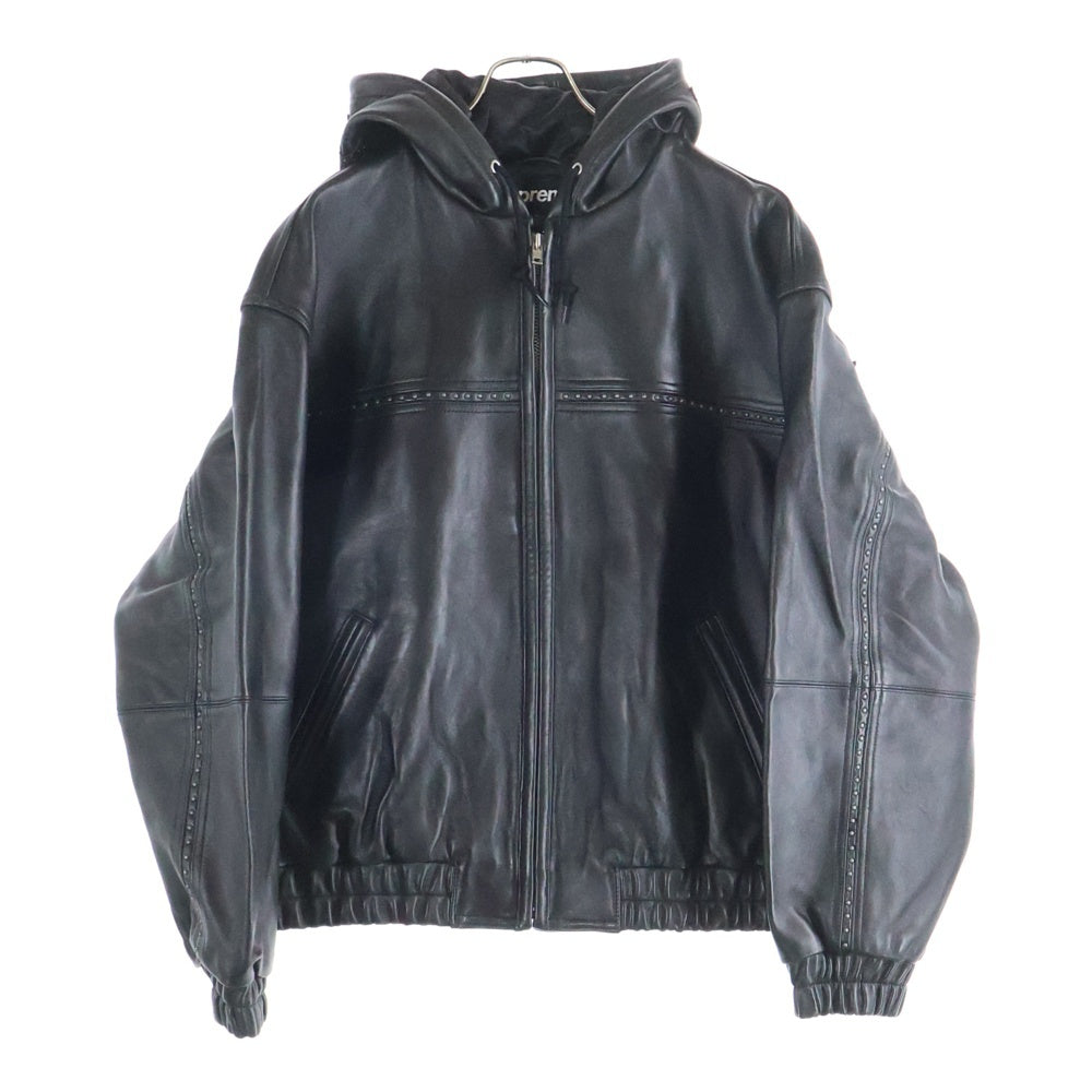 SUPREME(シュプリーム) 25SS Studded Hooded Leather Jacket スタッテッド フーデッド ジップアップ レザージャケット ブラック