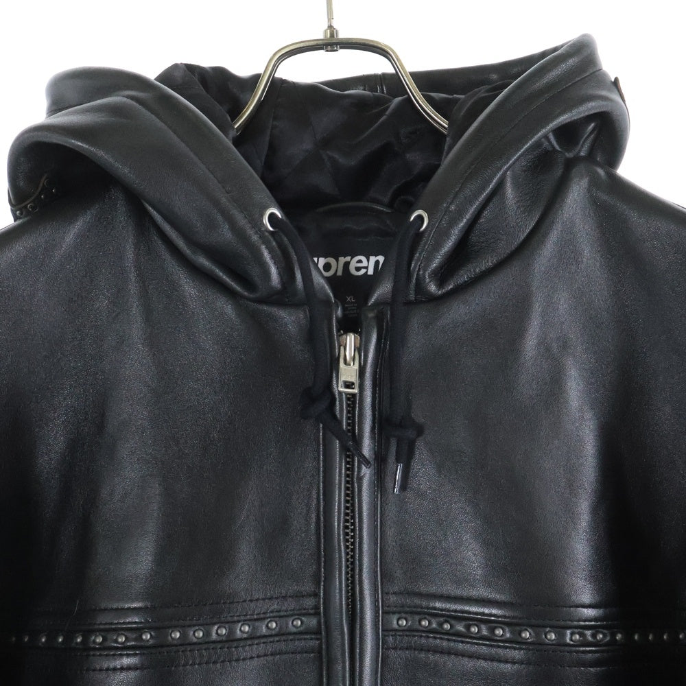 SUPREME(シュプリーム) 25SS Studded Hooded Leather Jacket スタッテッド フーデッド ジップアップ レザージャケット ブラック