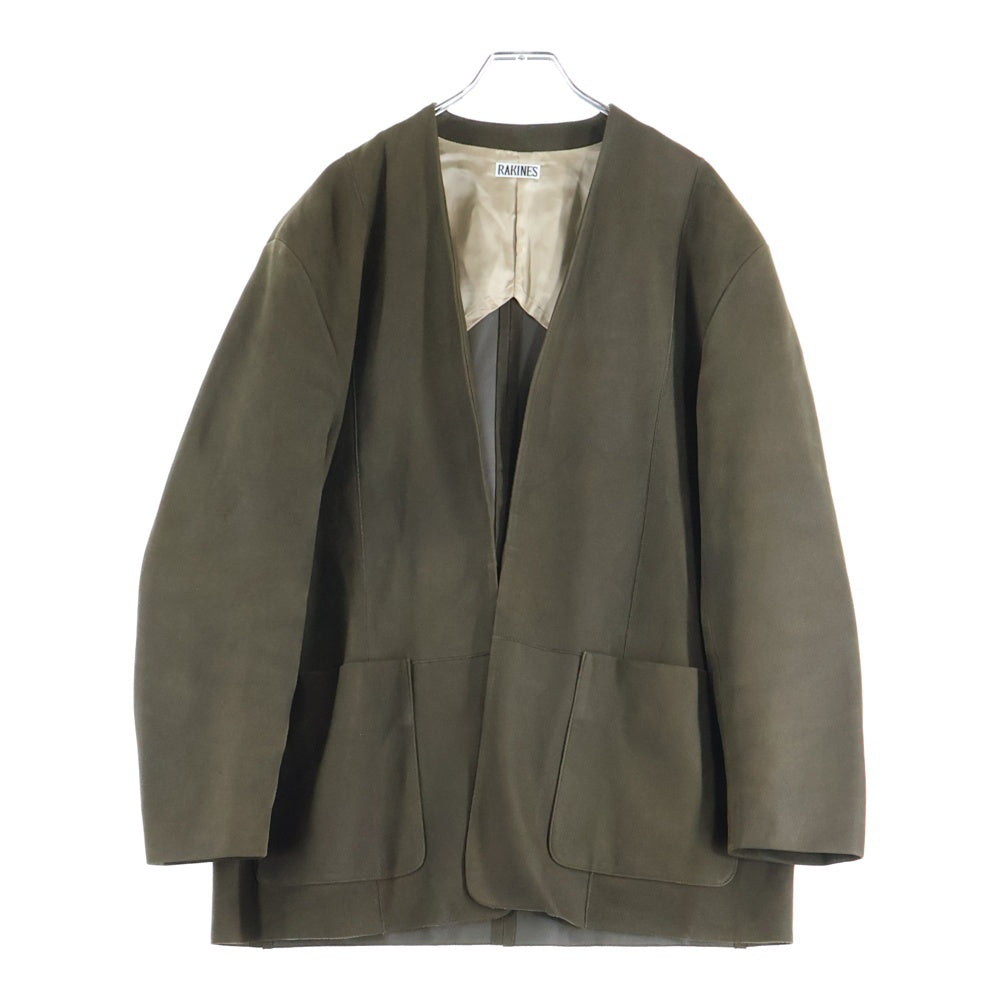 RAKINES(ラキネス) ENTERFINO LAMB LEATHER-COLLARLESS JACKET エントロフィーノ ラムレザー テーラードジャケット ブラウン 11S24SS236B