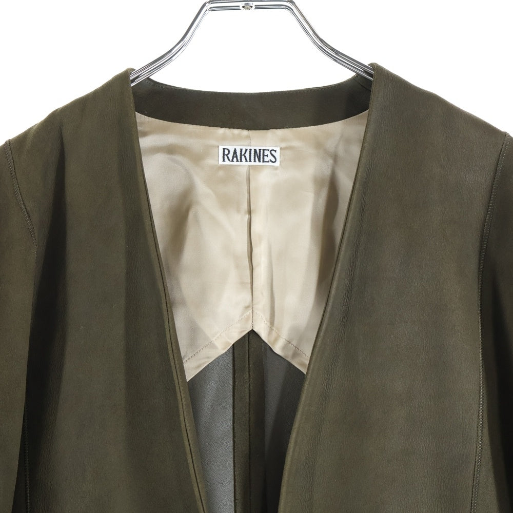 RAKINES(ラキネス) ENTERFINO LAMB LEATHER-COLLARLESS JACKET エントロフィーノ ラムレザー テーラードジャケット ブラウン 11S24SS236B