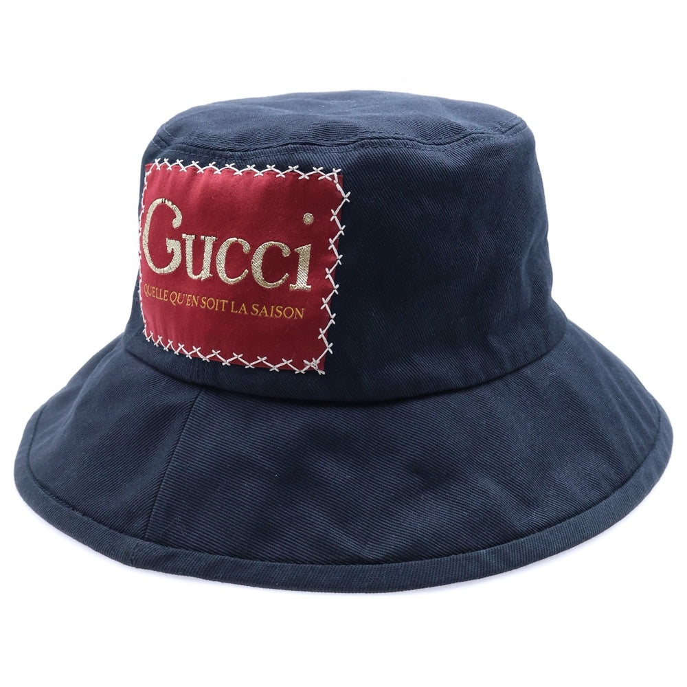 GUCCI(グッチ) ラベル付き コットンフェドラバケットハット 帽子 ブラック 627174 4HK02