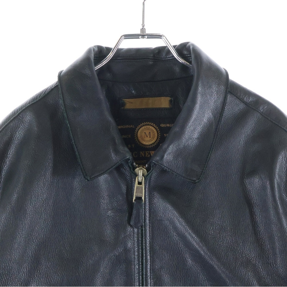 NO BRAND(ノーブランド) MARC NEW YORK マークニューヨーク 襟付き ジップアップ シングルレザージャケット ブラック