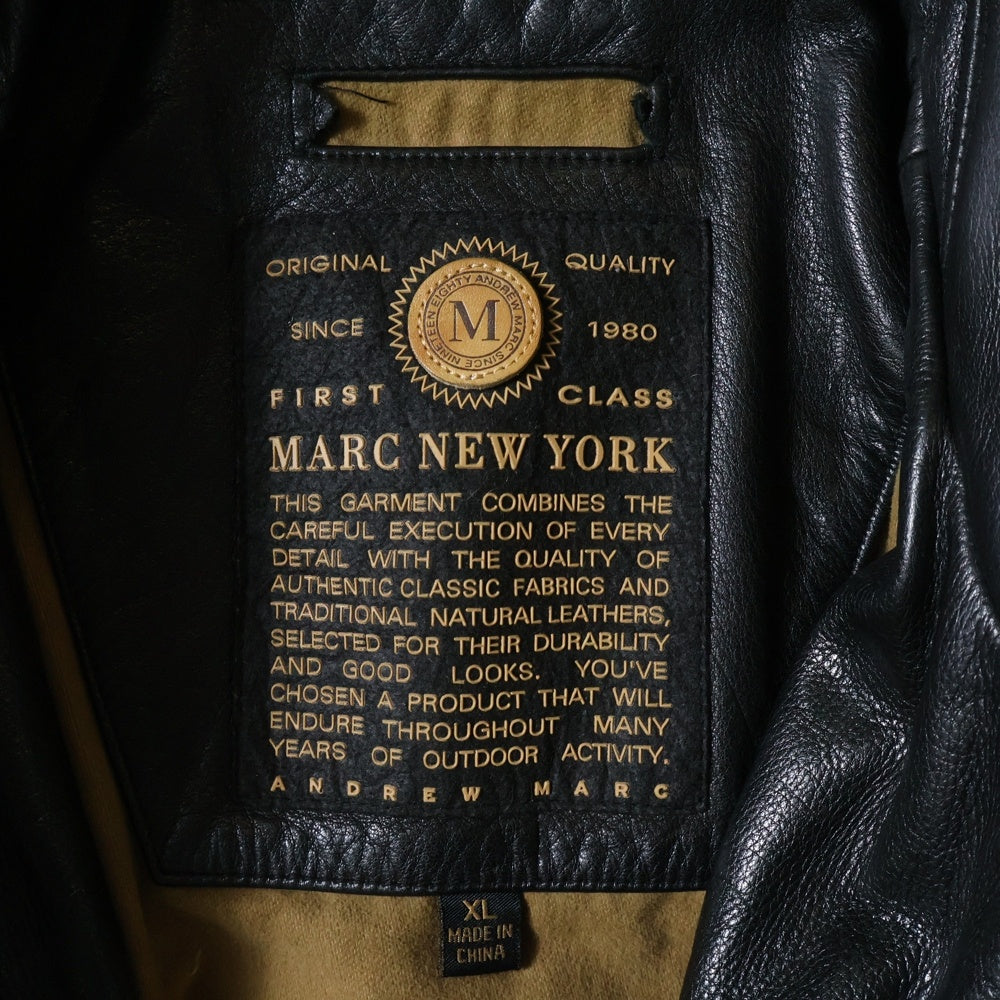 NO BRAND(ノーブランド) MARC NEW YORK マークニューヨーク 襟付き ジップアップ シングルレザージャケット ブラック
