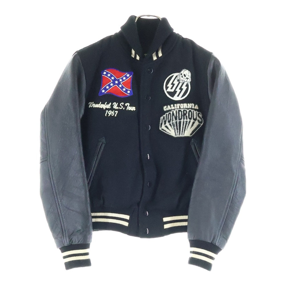 NO BRAND(ノーブランド) CALIFORNIA WONDROUS カリフォルニアワンダラス ウール レザースタジアムジャケット ブラック