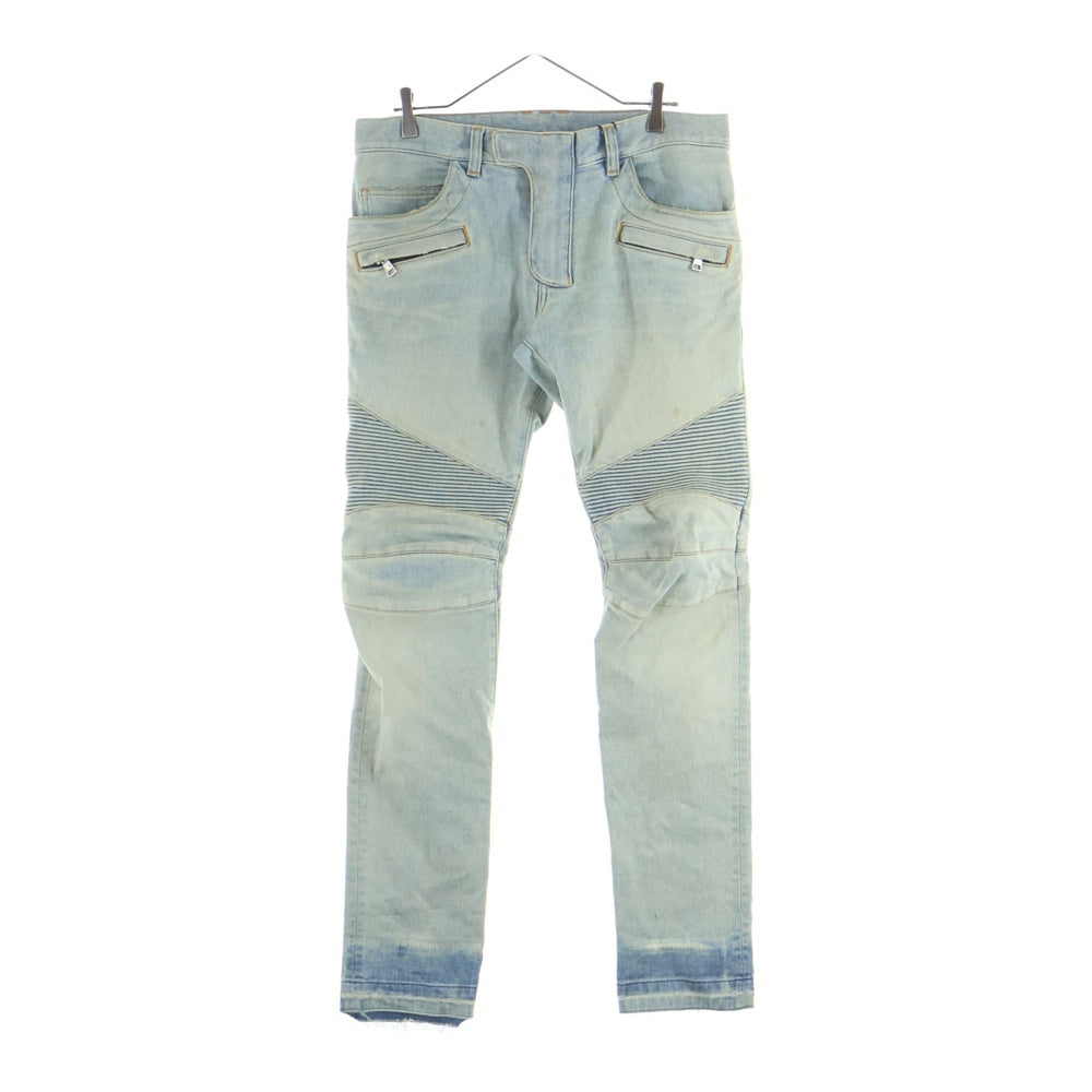 BALMAIN(バルマン) アイスブルーストレッチデニムバイカーパンツ ジーンズ インディゴ S6HT551D204V