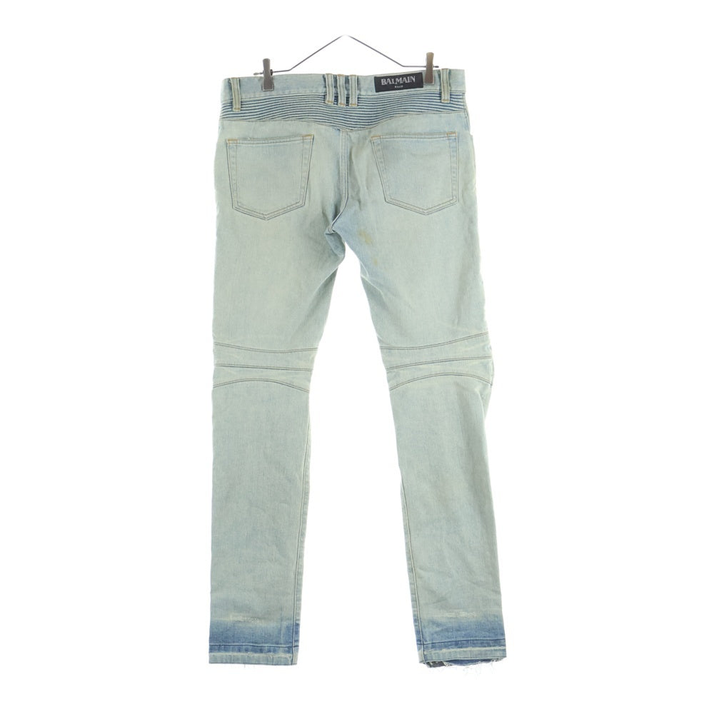 BALMAIN(バルマン) アイスブルーストレッチデニムバイカーパンツ ジーンズ インディゴ S6HT551D204V