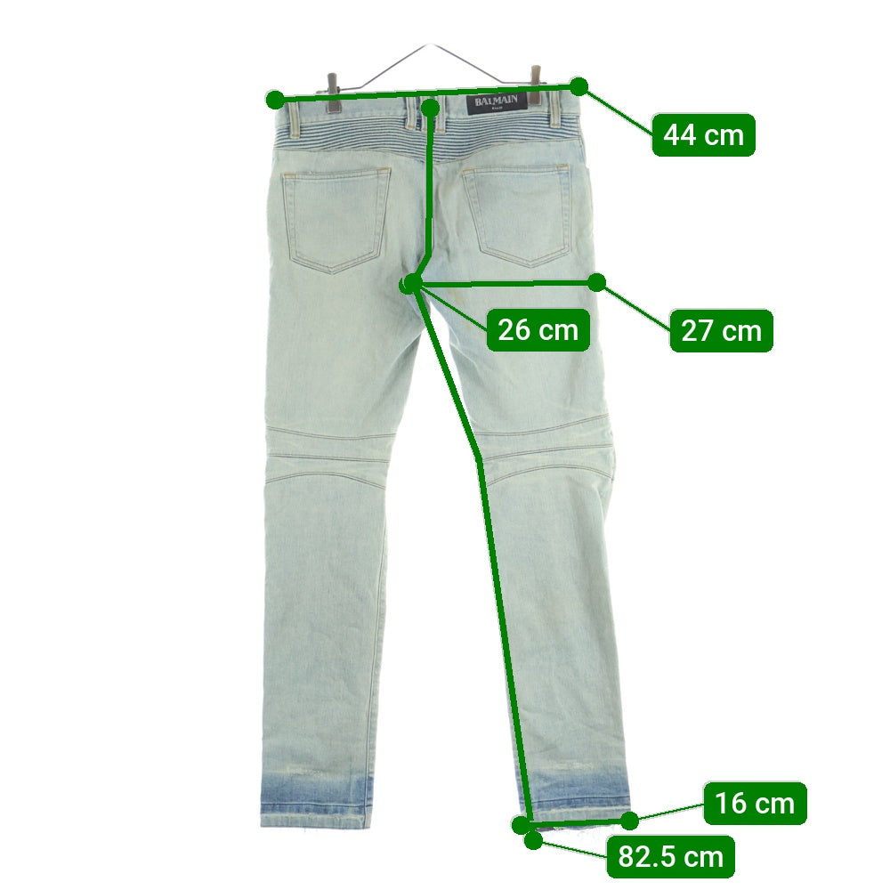 BALMAIN(バルマン) アイスブルーストレッチデニムバイカーパンツ ジーンズ インディゴ S6HT551D204V