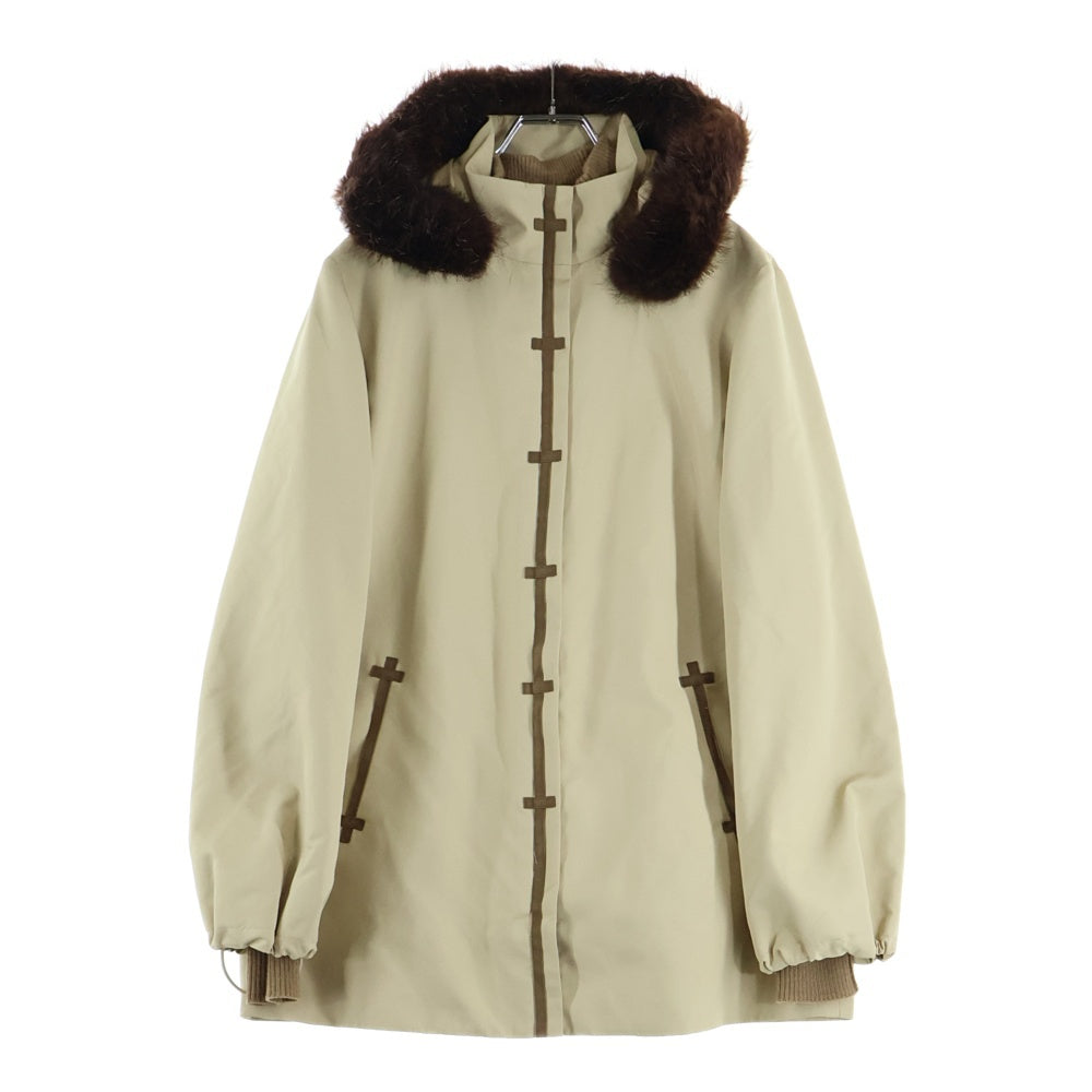 LANVIN(ランバン) スウェードパッチ ニットレイヤード ジップアップ フーデッド コート レディース アイボリー