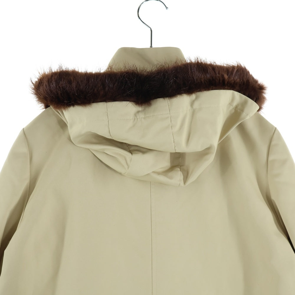 LANVIN(ランバン) スウェードパッチ ニットレイヤード ジップアップ フーデッド コート レディース アイボリー