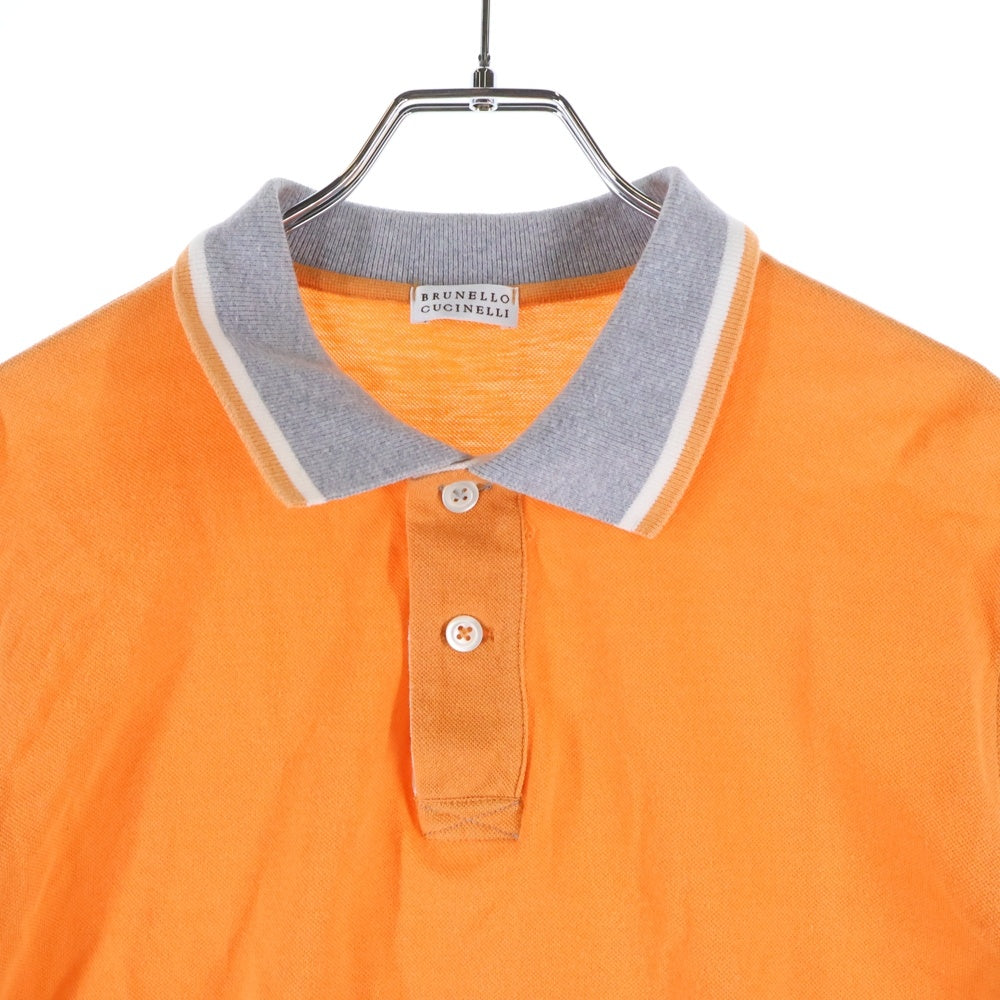 BRUNELLO CUCINELLI(ブルネロクチネリ) 2B カラーデザイン切り替え 半袖ポロシャツ オレンジ DL92837