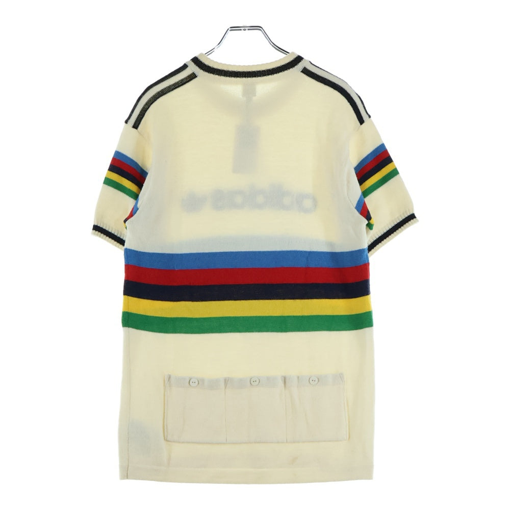 adidas(アディダス) フロントロゴ ハーフジップ 半袖ニットTシャツ カットソー アイボリー ATU002