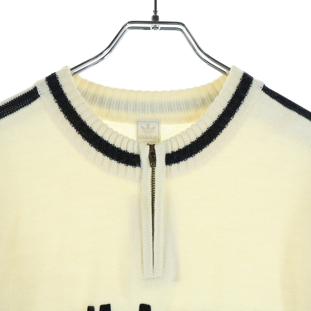 adidas(アディダス) フロントロゴ ハーフジップ 半袖ニットTシャツ カットソー アイボリー ATU002