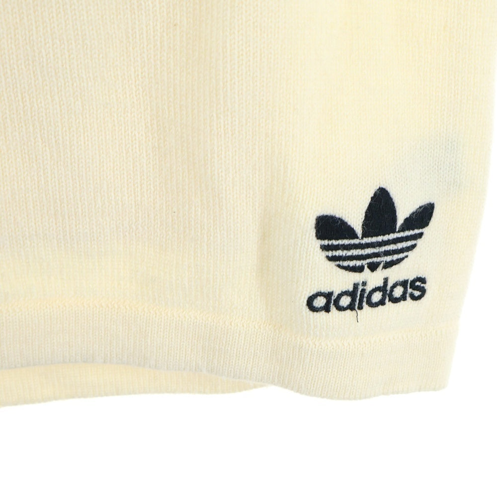 adidas(アディダス) フロントロゴ ハーフジップ 半袖ニットTシャツ カットソー アイボリー ATU002