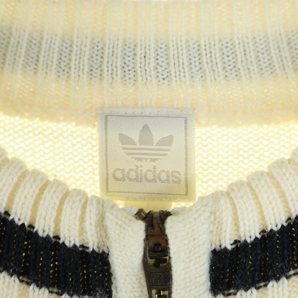 adidas(アディダス) フロントロゴ ハーフジップ 半袖ニットTシャツ カットソー アイボリー ATU002